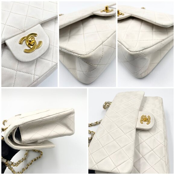 Authentic CHANEL Medium Classic Double Flap Bag White with Gold Hardware - Picture 5 of 12